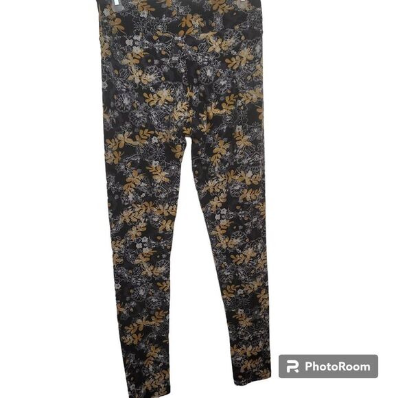 LuLaRoe Black and Gold Floral Leggings - Picture 2 of 5